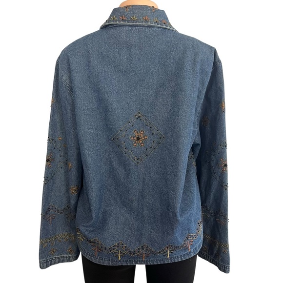 New Direction Vintage Denim Jacket Blue Embroidered Flowers Button Up - Picture 7 of 10